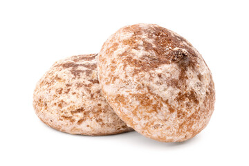 Gingerbread. Sweet gingerbread isolated on white background. Homemade baked goods. Iced sugar gingerbread. 