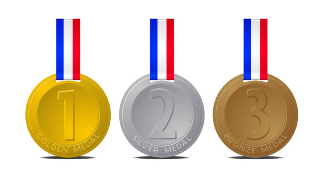 Gold silver bronze medal with ribbon