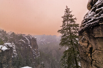 snowy bastion bridge (Saxon Switzerland, Germany)