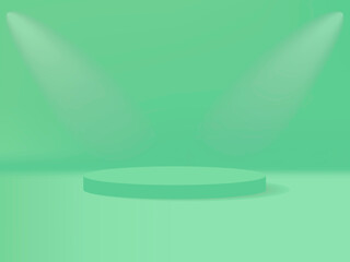 Stage podium with lighting, Stage Podium Scene with on Light green Background