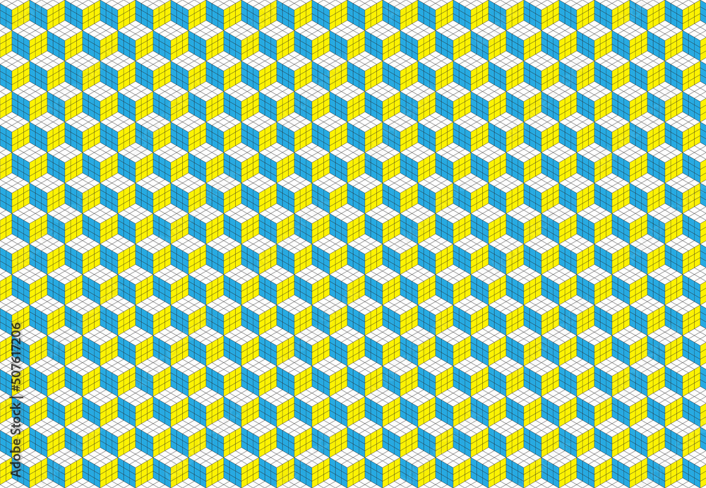 Poster magic cube pattern seamless design. color block puzzle vector background.