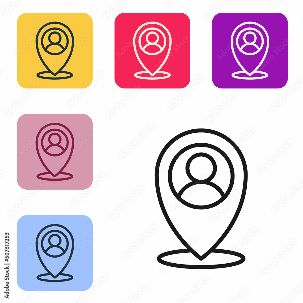 Poster black line map marker with a silhouette of a person icon isolated on white background. gps location 