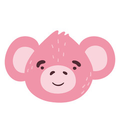 Obraz na płótnie Canvas Сute monkey funny animal face, head. Сartoon isolated muzzle. Vector illustration for print on children's clothing, greeting cards, nursery, stickers, stationery, room decor