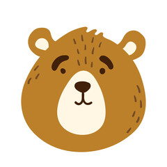 Сute bear funny animal face, head. Сartoon isolated muzzle. Vector illustration for print on children's clothing, greeting cards, nursery, stickers, stationery, room decor