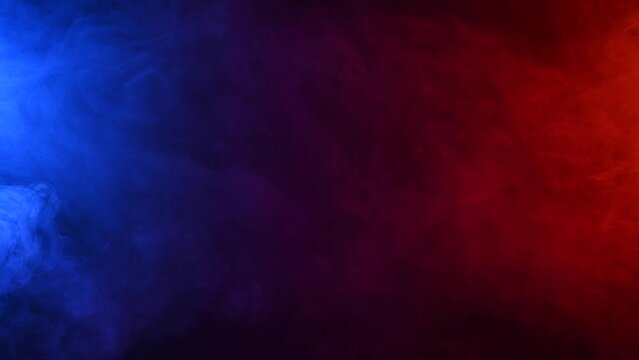 Fog in red blue neon light on black background.