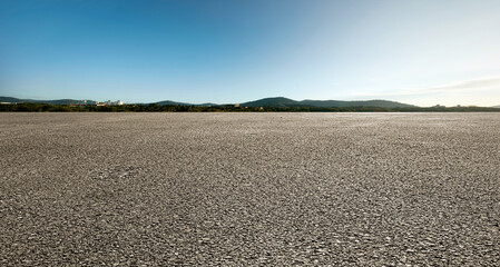 Panorama big field view of asphalt road with sky landscape . - obrazy, fototapety, plakaty