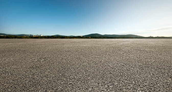 Panorama Big Field View Of Asphalt Road With Sky Landscape .