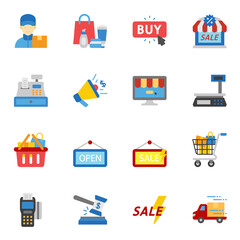 Sales and shopping flat color icons set 2 with white background.
