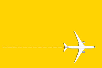 Flat lay design of travel concept with plane on dotted line yellow background