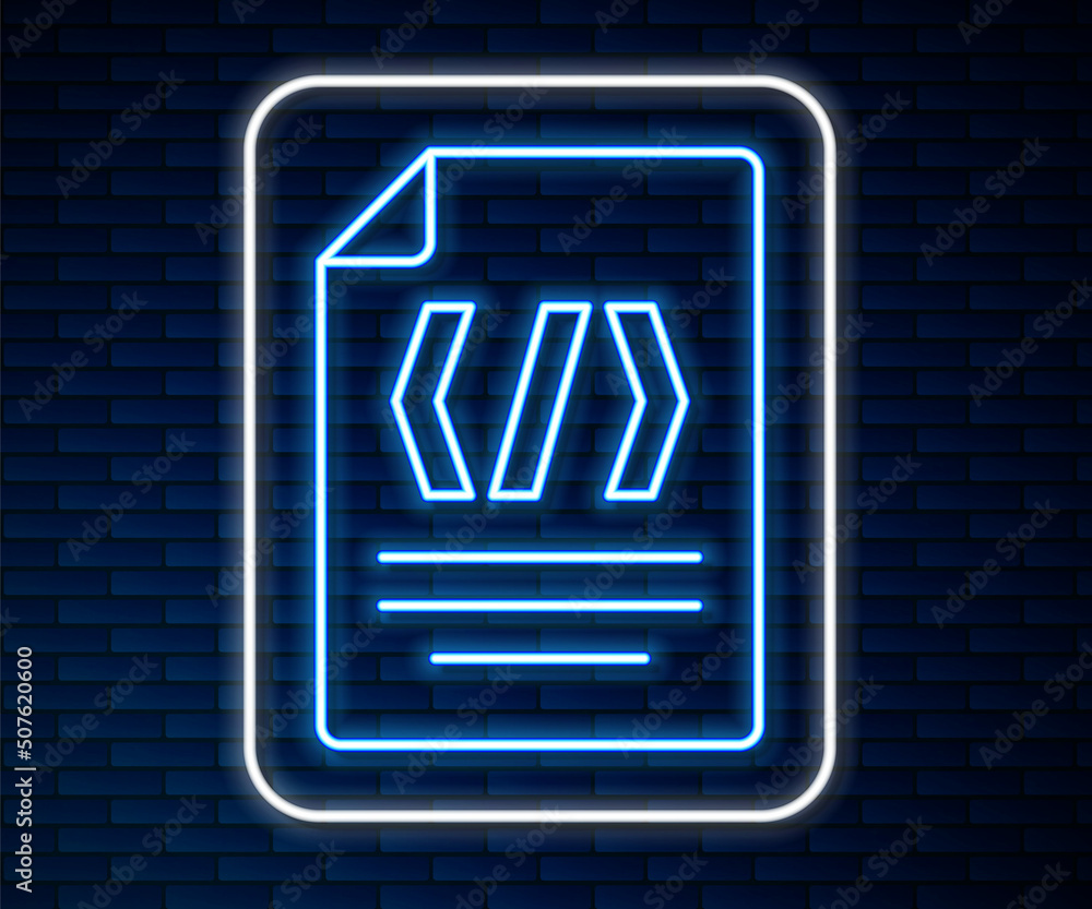 Aufkleber glowing neon line binary code icon isolated on brick wall background. vector