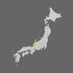 Fukui prefecture highlighted on the map of Japan