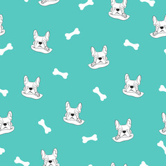 Dog seamless pattern. French bulldog and bone. Graphic design for children, textiles, packaging, prints and wallpapers.