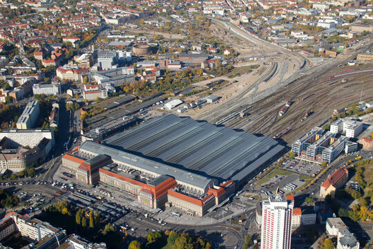 Luftbild Hauptbahnhof Leipzig (Sachsen), größter Sackbahnhof Europas