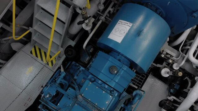 Gear of propulsion and propeller shaft in engine room of ship