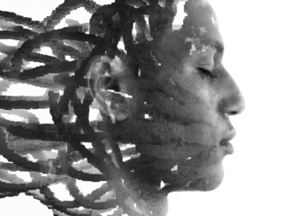 Digital graphics combined with a portrait of a black man