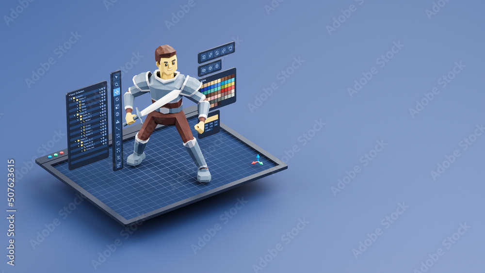 Poster game design development create characters animate pose 3d graphics artwork.video game designer devel
