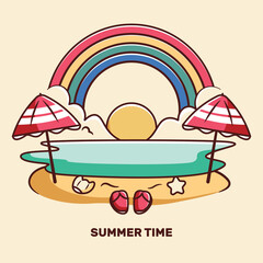 Hand drawn flat summer time illustration