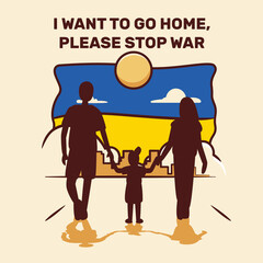 Hand drawn flat I want to go home, please stop war in ukraine