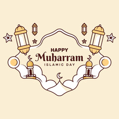Hand drawn flat happy muharram islamic day illustration