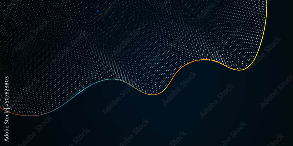 Poster wave colorful abstract background with flowing particles, digital future technology concept, abstrac