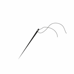 Sewing needle with thread glyph icon. Silhouette symbol. Tailoring. Negative space. Vector isolated illustration