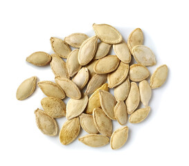 Pumpkin seed isolated on white. Healthy organic food snack. Ingridient for diet.