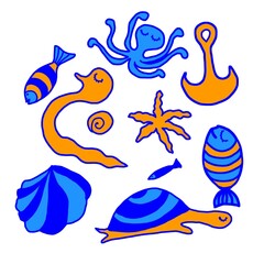 set of sea animals