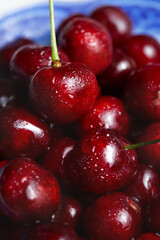 Close up of pile of ripe cherries. fresh red cherries. Ripe cherries background