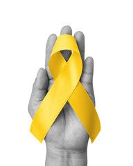 Sarcoma Bone Cancer ribbon awareness with yellow bow color isolated on white background for bladder...