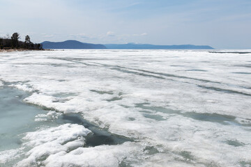 Ice melting off the coast of Lake Baikal