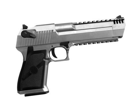 Pistol gun mighty handgun weapon isolated on white background