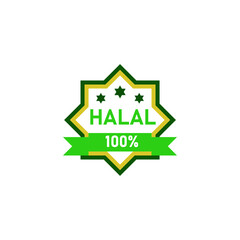 Halal food sticker. Muslim product sign. Special menu. Certificate tag. Vector illustration