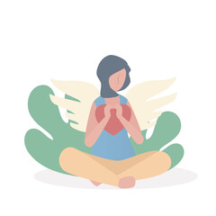 Forgive Yourself and Move on from the Past,Women embraced her heart with kindness,Self care and Self compassion,Vector illustration.