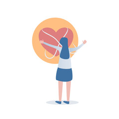 Girl releases a bound heart,Forgive Yourself and Move on from the Past,Vector illustration.