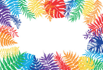 Fototapeta na wymiar Flag Pride Rainbow Lgbt. Exotic jungle leaves hand drawn illustrations, Vector