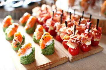 Creative Cuisine Appetizer Shrimp Seafood. Shrimp appetizers during a party.