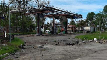Irpin, Ukraine - May 15, 2022: Destroyed buildings on the streets of Irpen.