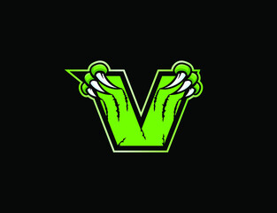 Claw mascot sport logo design. Letter V with scratch animal mascot illustration logo.