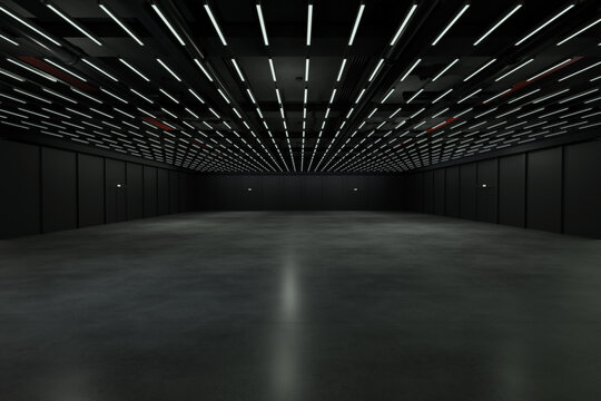 Empty hall exhibition centre.The backdrop for exhibition stands, booth,market,trade show.Conversation for activity,meeting.Arena for entertainment,event,sports.Indoor  for Factory,showroom.3d render.