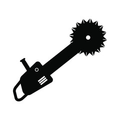 Circular chainsaw, black sign on a white background, logo for design, vector illustration