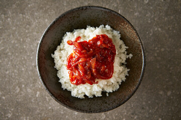 Spicy Pickled Squid on Rice