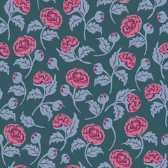 Naklejka premium Vector seamless pattern with decorative flowers. Sophisticated design with peonies.