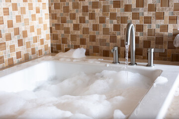 A view of a hot tub during a bubble bath session.