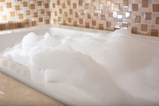 A view of a hot tub during a bubble  bath session.