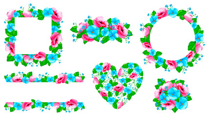 Large set of frames and designs from watercolor wildflowers and wild herbs. Watercolor clipart for cards, invitations, posters, fabric prints, patterns, stationery, labels..