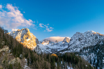 alpin scenery with snow covered mountains (Tristach, Lienz, Tyrol, Austria)