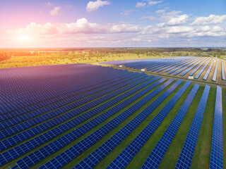 aerial view of solar panels on a sunny day.