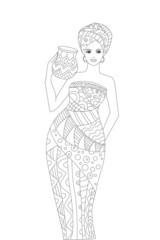 handsome african young woman in ethnic dress and scarf on her he