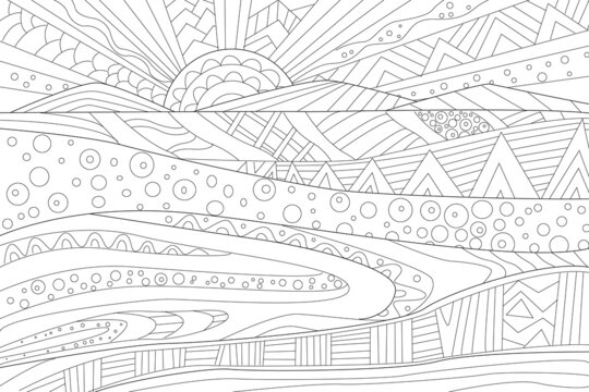 abstract landscape with fields, hills and sunrise for your color