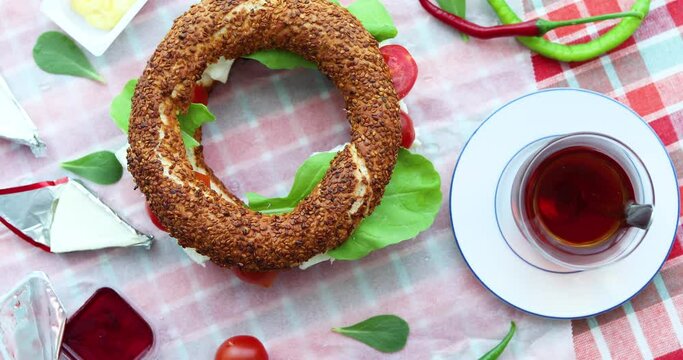 simit and turkish tea, breakfast table